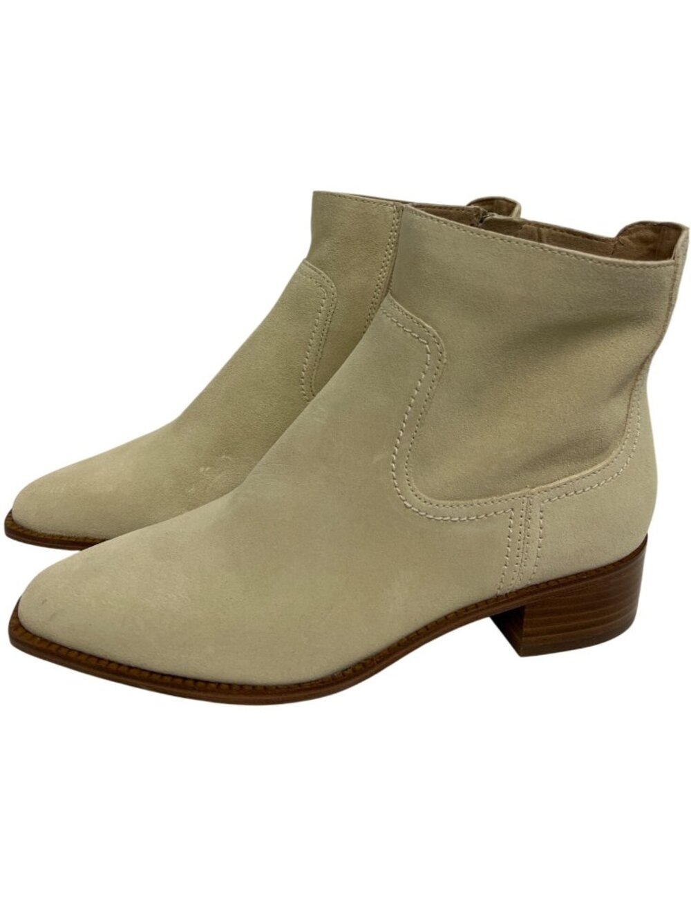Cole Haan Naia Booties Women's 7.5 Beige Suede Pointed Toe Block Heel Boots NEW